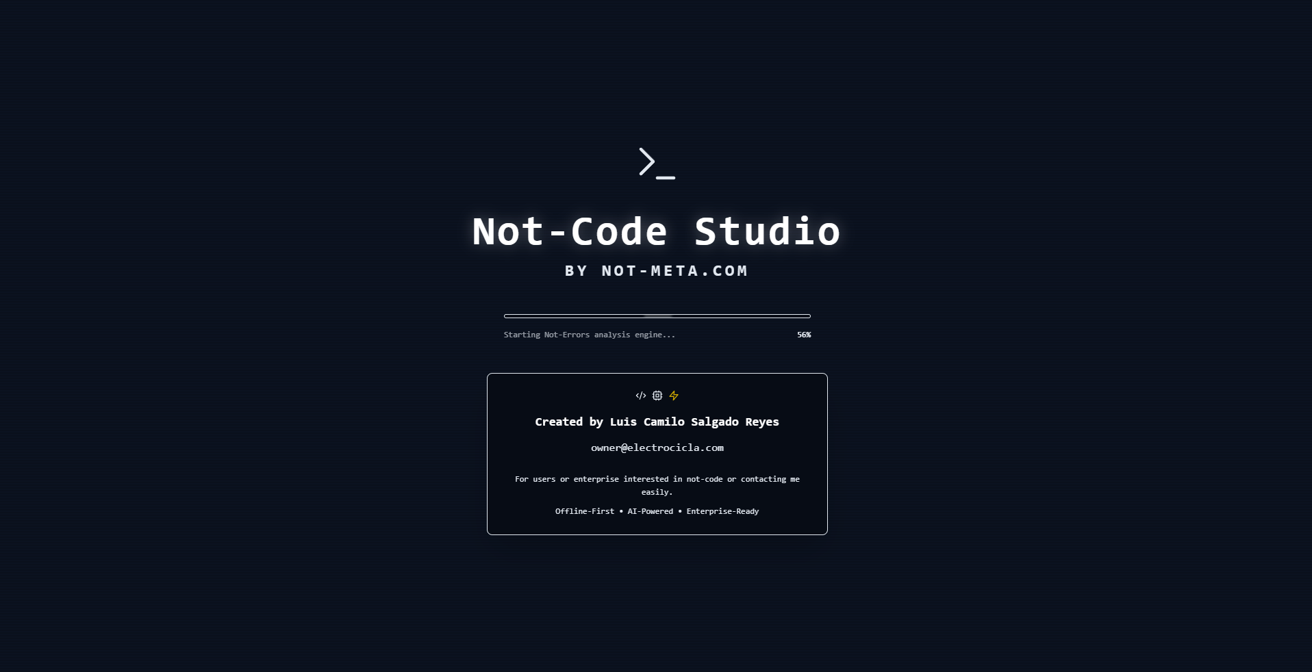 Not-Code Windows dark startup splash loader window.